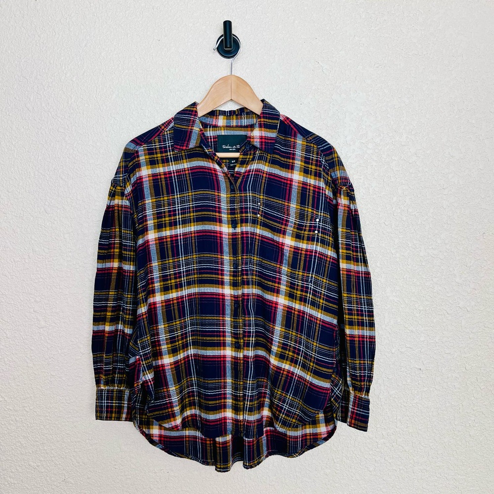 Twelve-O-Two Plaid Button Down Top Size Small Blu… - image 3